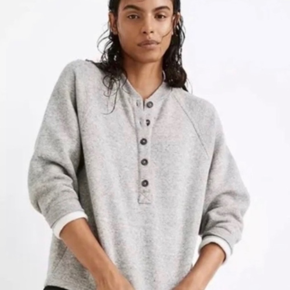 Madewell MWL / Make Weekends Longer Henley button front fleece sweatshirt